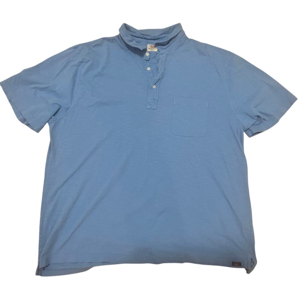 Faherty Brand Mens XXL Light Blue Cotton Short Sleeve Pocket Polo Shirt‎ MKC0014